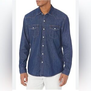 Amazon Essentials Men's Blue Denim Western Button Down Shirt, Size L